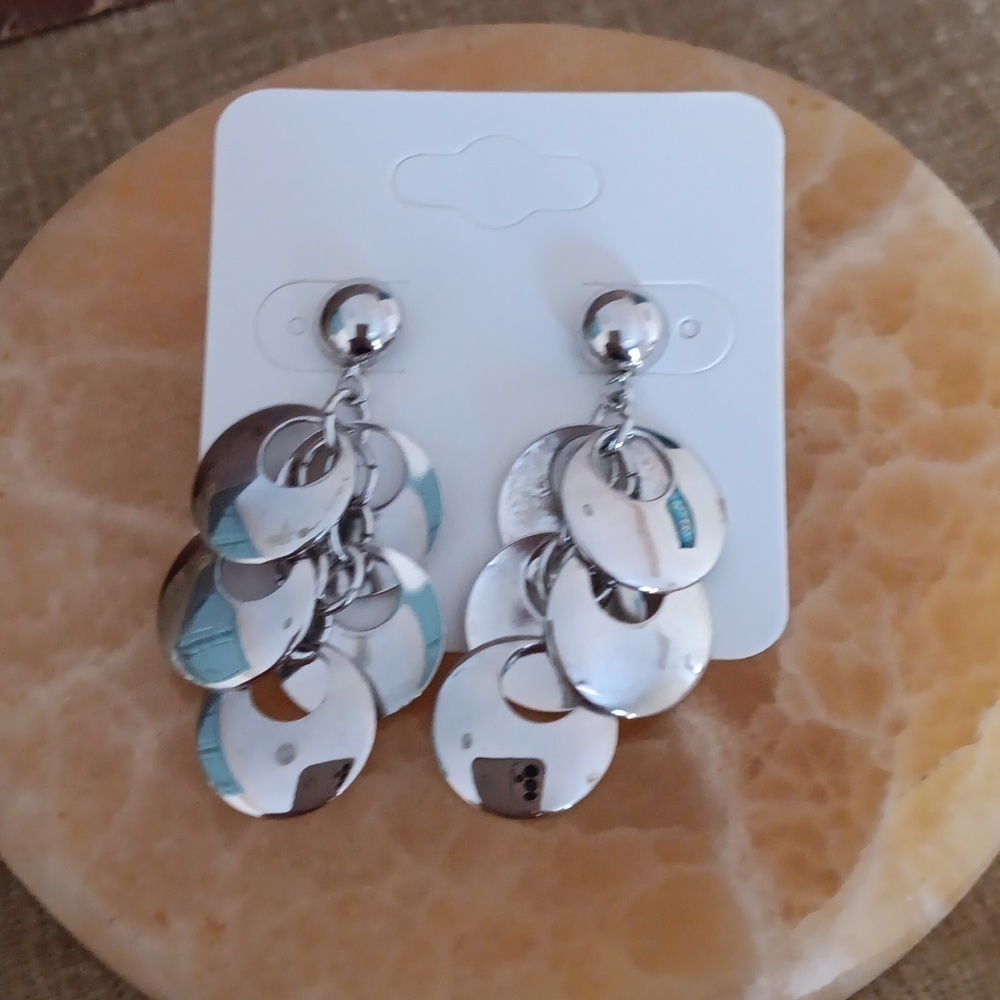 Silver Tone Multi Circle Hanging Post Earrings - Picture 6 of 6